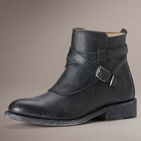 Frye  - 'Jayden Cross Strap' Black Leather Moto Ankle Boots - size 8.5 - Picture 1 of 14
